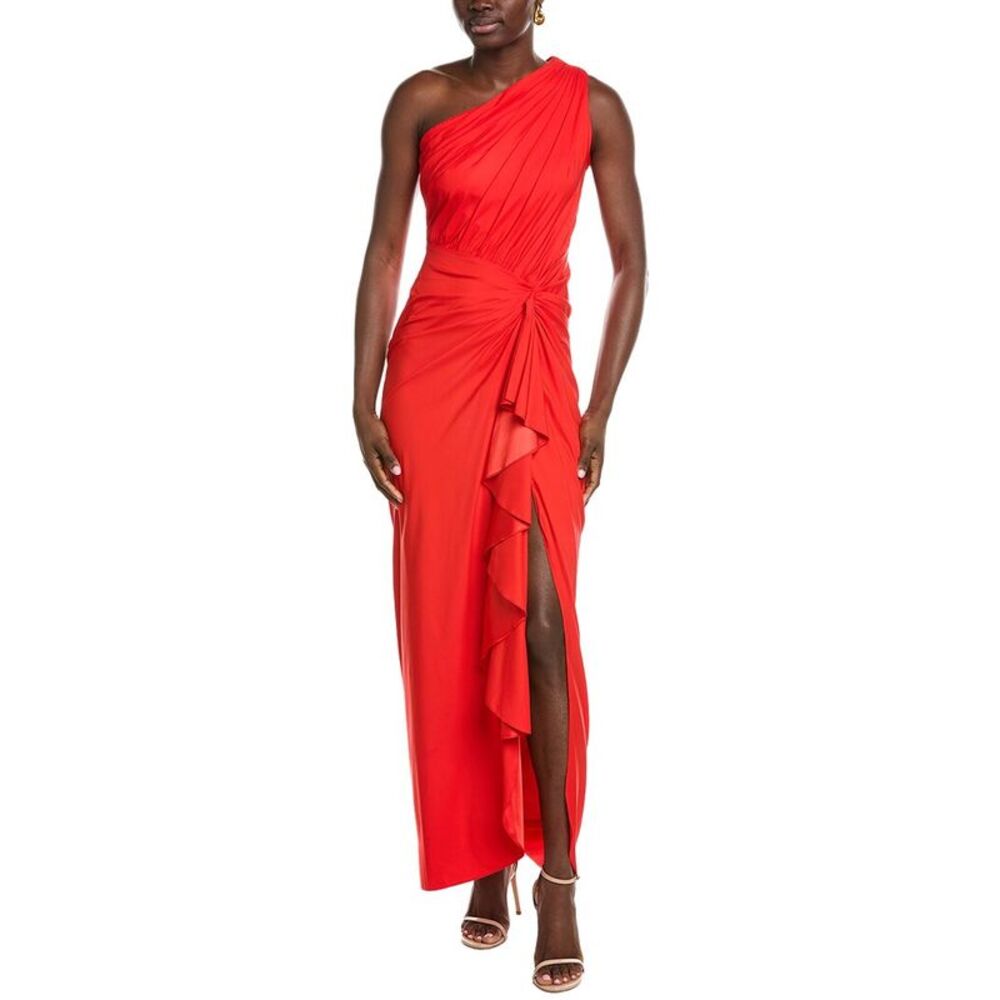 Tadashi Shoji Womens Solid One-Shoulder Maxi Dress, Red